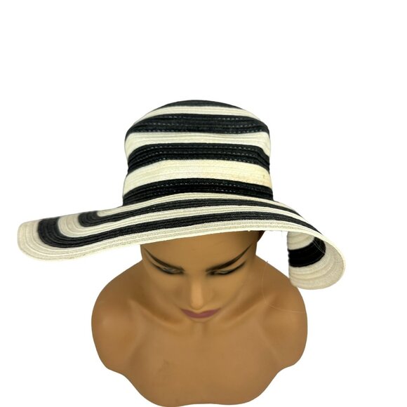 Black & White Striped Wide Brim Floppy Hat For Women - Stylish Sun Protection - Picture 2 of 7